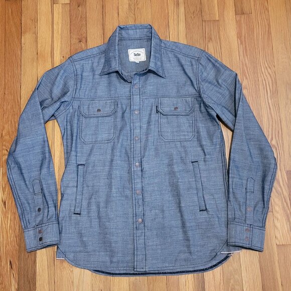 SoSo Brothers 6oz Indigo Chambray Selvedge Denim Shirt Jacket CPO NEW Worker M - Picture 1 of 6